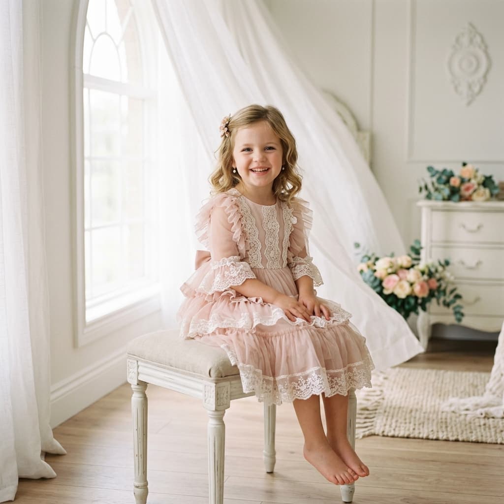 Little girl in premium pink dress